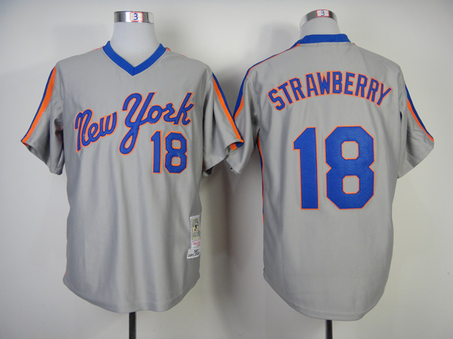 Men New York Mets #18 Strawberry Grey Throwback MLB Jerseys->->MLB Jersey